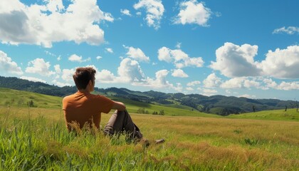 Escaping to Serenity: A Man's Tranquil Moment in Nature's Embrace