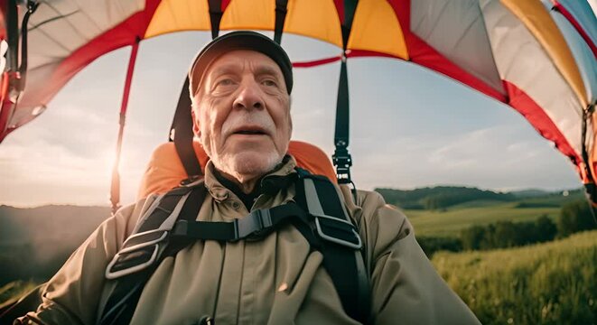 Senior man doing skydiving.