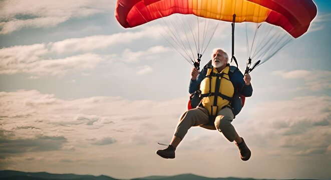 Senior man doing skydiving.
