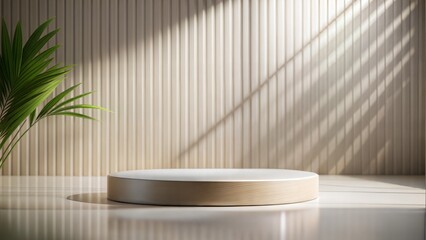 Minimalist Podium Blur: A minimalist podium with a blurred background, highlighting the floor and wall for a clean and uncluttered product display.
