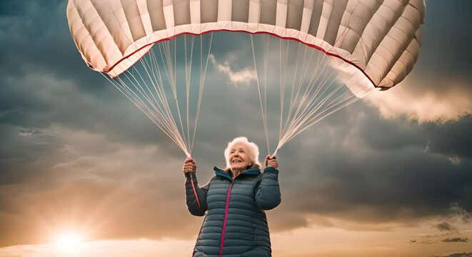 Senior woman doing skydiving.