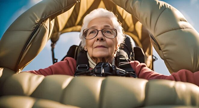 Senior woman doing skydiving.