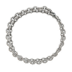 Textured Metal Frame: Chain Design. 3D illustration showcases a textured circular frame: sharp-tipped metal chains with a captivating texture (transparent PNG background).