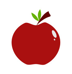 Red apple vector illustration with apple leaves. Healthy sweet fruit. Cartoon drawing. Kawaii style