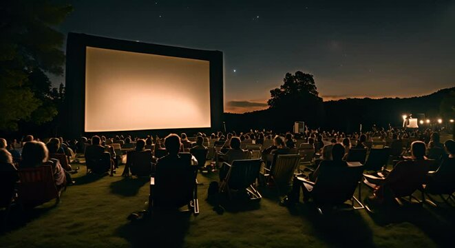 People at an open-air cinema in summer.