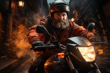 Fototapeta premium Wet street, speedy delivery.