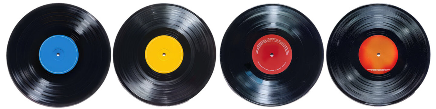 Set of Classic Vinyl Records From The Beatles The Rolling Stones Jimi Hendrix and Led Zeppelin. Isolated on a Transparent Background. Cutout PNG.