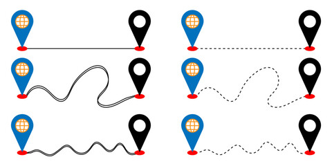 Straight line and Dashed line arrow route path vector concept of creating route from point.