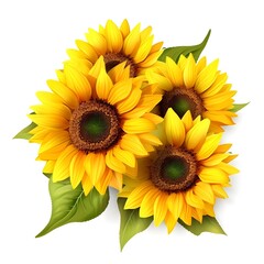 Obraz premium Colorful Sunflowers in Bloom on White Background