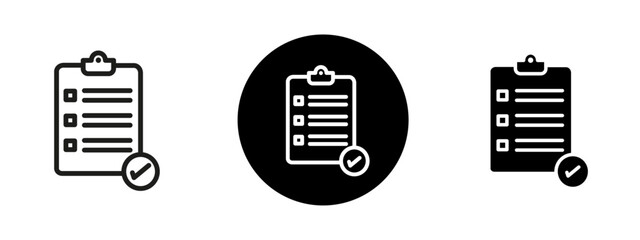 Three checklists are shown in a row, with the first one having a checkmark and the other two having a checkbox, set of checklist icon 