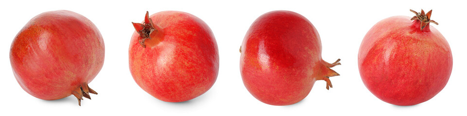 Fresh ripe pomegranates isolated on white, set