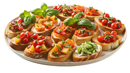 platter of assorted bruschetta isolated on Transparent background.