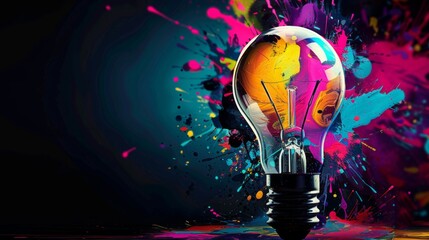 A vibrant lightbulb moment concept with dynamic colors splashing around symbolizing inspiration and creativity.