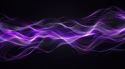 Fototapeta premium A modern wallpaper featuring electric purple wave lines that pulse with light and energy against a black backdrop, creating a sense of depth and movement.