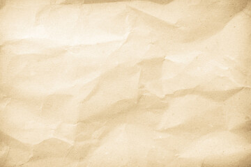 Old paper vintage texture surface for background. Recycle pale brown paper crumpled texture, Cream color recycled kraft paper texture blank with copy space for text.