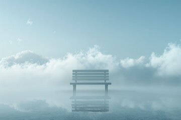 bench in the clouds or in fog