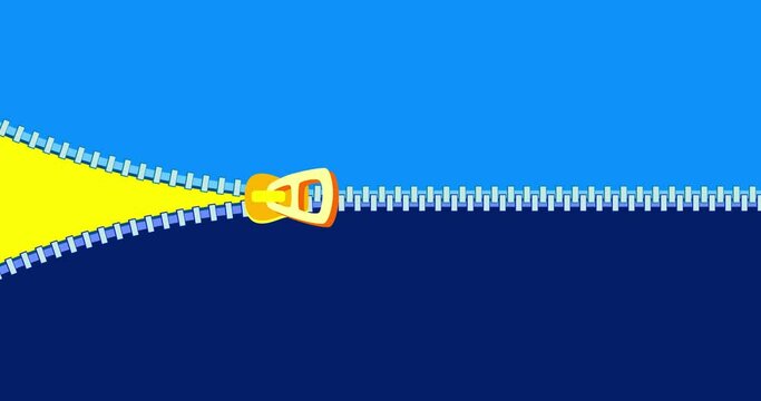 Zipper transition wipe horizontal blue yellow isolated background. Cartoon animation preset good for any use. Motion design multi color element. Business, art, education, science, fashion, etc...