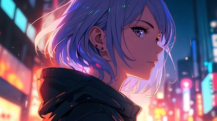 Cyberpunk style beautiful anime girl illustration