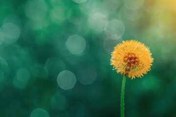 single yellow honey dandelion on a green background - generative ai