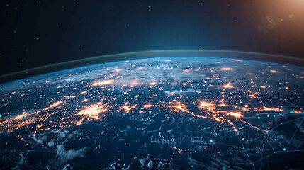 Global network on earth globe, world finance connectivity, business trading, telecommunications