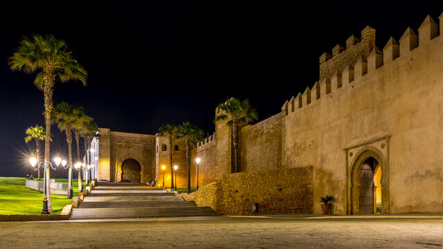 Rabat, Morocco - March 23, 2024: Gateway to the Kasbah of the Oudayas in Rabat, Morocco