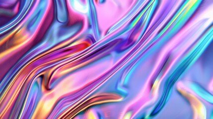 Obraz premium Holographic iridescent satin foil background with vibrant waves and folds.