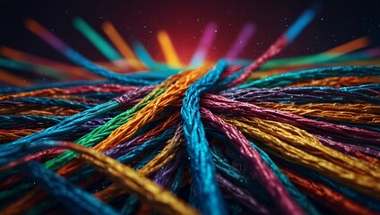Generative AI Colorful yarn in a close-up shot, showcasing various hues and textures.