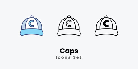 Caps icons vector set stock illustration