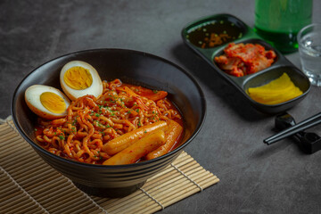 Korean instant noodle and tteokbokki in korean spicy sauce, Ancient food