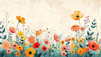 Naklejka premium Beautiful watercolor painting of colorful wildflowers in bloom, creating a serene and vibrant nature-inspired scene with intricate floral details.