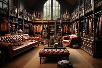 Chic library-boutique with leather seating.