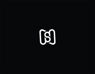Minimal creative initial based SN logo and NS logo. Letter SN NS creative elegant monogram white color on black background