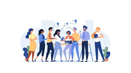 Managers work on projects together. Employee meeting