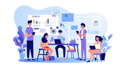 Managers work on projects together. Employee meeting