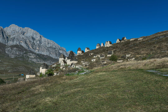 Necropolis near settlement Dargavs. Dargavs Village: City of the Dead. North Ossetia - Alania Republic, Russia.