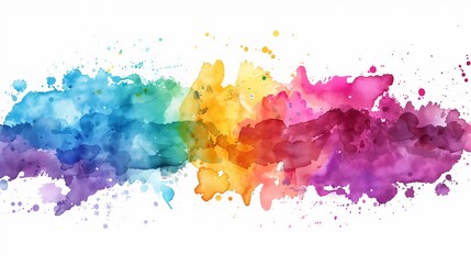 Bright colorful watercolor splash splatter stain brush strokes on white background. Modern vibrant aquarelle spot. Rainbow trendy isolated design on white. Element. Vector watercolor illustration.