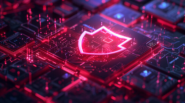 Immerse yourself in the world of cybersecurity with a visually compelling depiction featuring a digital shield emblem surrounded