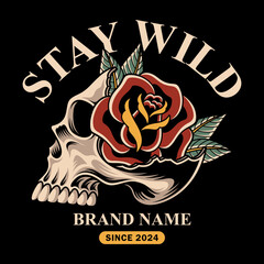 Vector illustration Skull with Rose Flower