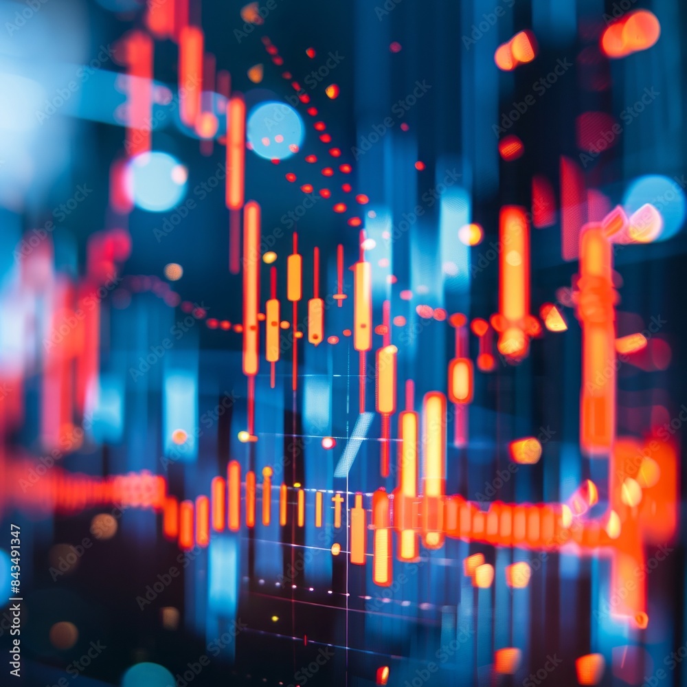 Poster a colorful image of a stock market with red and blue lines