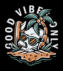 Vector illustration surf themed skull