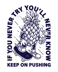 pineapple fruit cartoon character playing skateboard