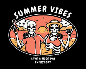 Skull couple on holiday at the beach