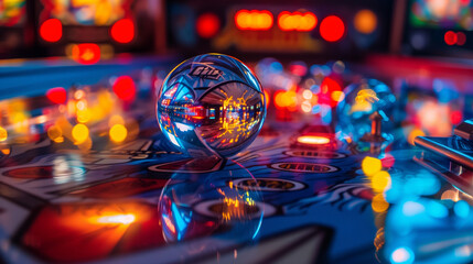 Photograph of Pinball Ball: Hyper Realistic View on Pinball Board 