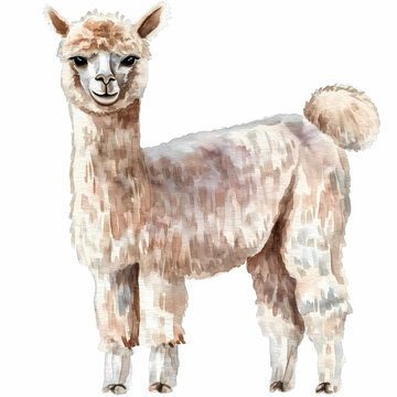 Alpaca watercolor illustration white background