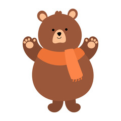 bear animal wearing scarf vector illustration in cartoon style.