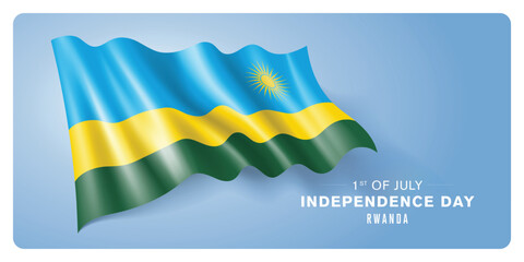 Fototapeta premium Rwanda independence day vector banner, greeting card. Rwandese wavy flag in 1st of July patriotic holiday horizontal design with realistic flag