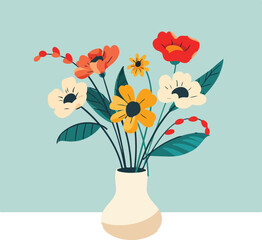Vase with beautiful flowers on table