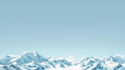 Fototapeta premium A serene mountain landscape with snowy peaks and a clear blue sky, providing a spacious background for text placement, Generative AI