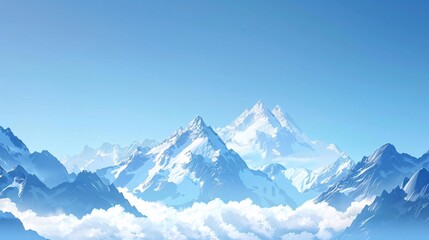 Obraz premium A serene mountain landscape with snowy peaks and a clear blue sky, providing a spacious background for text placement, Generative AI