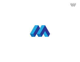 Isometric 3D letter M or AA or W or VV logo design